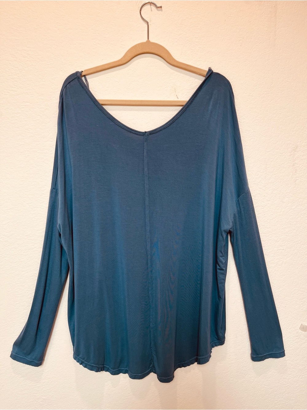 Free People Oversized Off The Shoulder VNeck Long Sleeve Top - Teal Blue - Picture 2 of 11